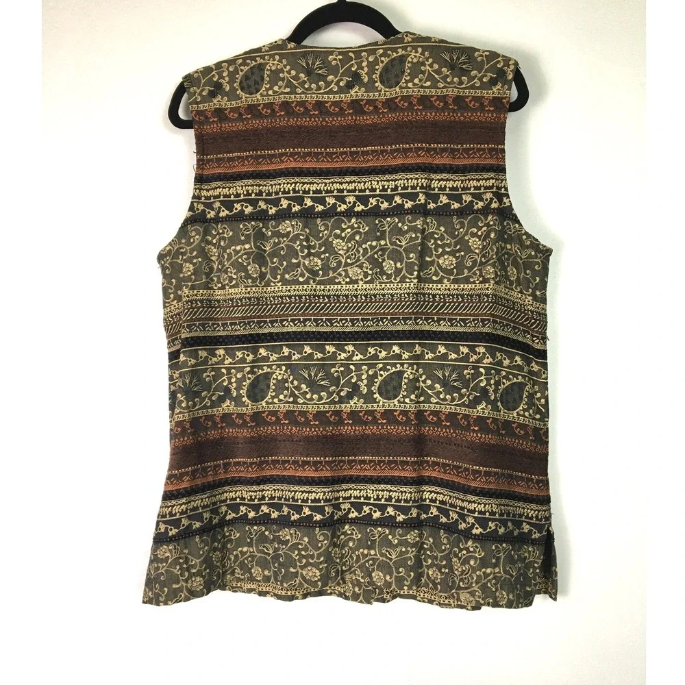 Chico's Design Tapestry Vest Brown Green‎ Boho Paisley